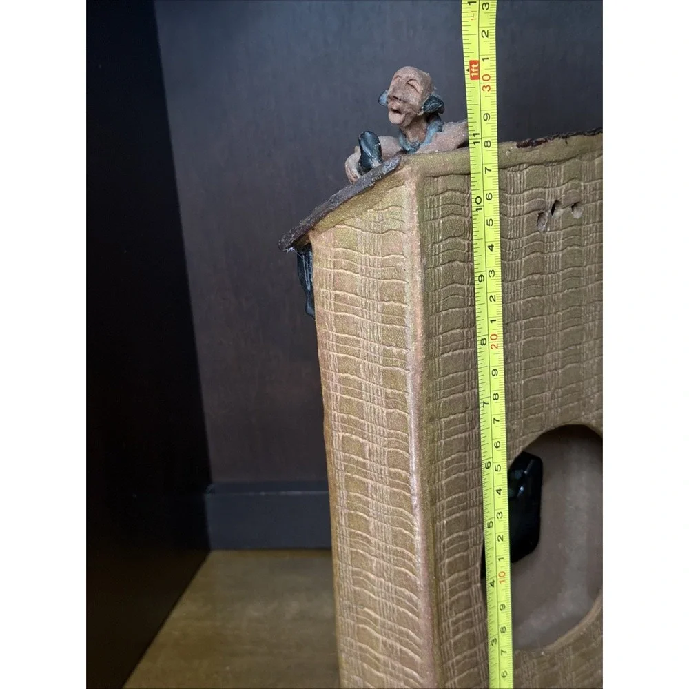 Ceramic Clock Roofers At Work Hand Sculpted by Susan G. Healy Ohio Pottery